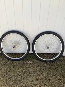 Vintage Cr18 Sunrims MTB Wheel set With Cassette Hubs Skewers Tires - Picture 1 of 15