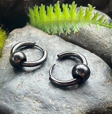 PAIR of 316L Stainless Steel Hinge Action 20g Captive Bead Ball Hoop Earrings - Image 1 of 4