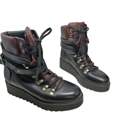Botines de montaña ZARA de cuero negro con cordones con cuña para mujer talla 36 EU / 6 US Foto 1 de 4