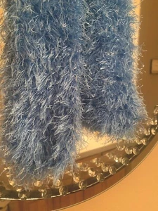 HANDMADE EYELASH YARN BOA SCARF -sapphire Carolina Blue Crochet Fur Soft 38” - Picture 1 of 4