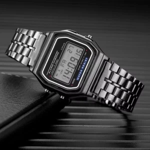 Luxury LED Digital Watch Men Stainless Steel Rectangle Business Fashion - Picture 1 of 9