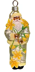 Patricia Breen Santa for Avril Yellow & Pearl #2129 Glass Glitter 2001 5” Lilies - Picture 1 of 3
