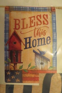 "BENDICE este Hogar" Pajareras Patrióticas, Cuadros Azules, Bandera Decorativa CASA - Imagen 1 de 2