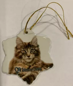 Maine Coon Cat Porcelain Star Shaped Christmas Ornament New - Picture 1 of 1