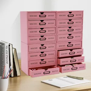 4 Pieces File Storage Box Desktop 16 Drawers Pink Wooden Storage Box - Picture 1 of 21
