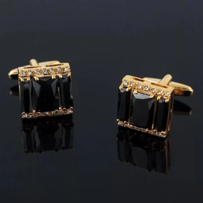 Gemelos vintage dorados negros | Gemelos para hombre | Gemelos para camisa de traje | Gemelos Foto 1 de 4