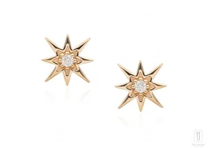 14K Gold Diamond Mini Starburst Studs Earrings - The Jewelz - Picture 1 of 7