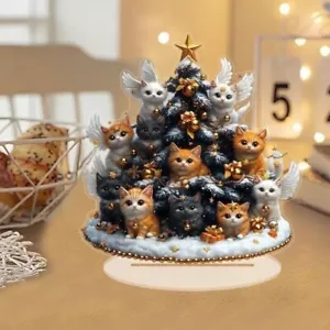 2D Flat, Charming Acrylic Christmas Tree with Adorable Cat tabletop decor - Picture 1 of 2