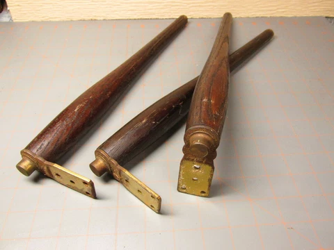 Salvage Furiture Legs 14" Three MCM retro Dark Wood brass mounts WH Cover