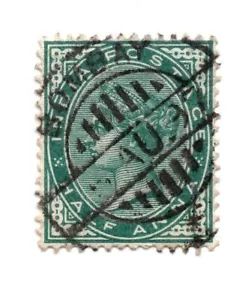 Indien 1882-1890 Königin Victoria SC: 36 halbe Anna dunkelgrün gebrauchter Stempel - Bild 1 von 1