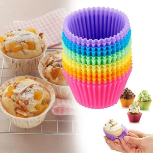 12x Bunte Silikon Muffinförmchen Förmchen Becher Muffins Cupcake Backform Form - Bild 1 von 11