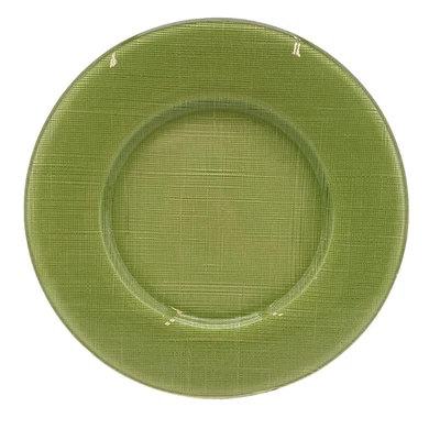 Bormioli Rocco Inca Green Glass Charger Plate 13” Decorative Weave Texture Italy - Image 1 of 4
