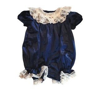 Pagliaccetto Bonnie Baby Vintage Velluto Blu Collare Pizzo Bottoni Vacanze 12 Mesi Grl - Foto 1 di 6