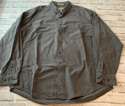 WOOLRICH Shirt Mens XL Gray Chambray SPORTSMAN CHAMOIS Button Up Flaws - Image 1 of 4