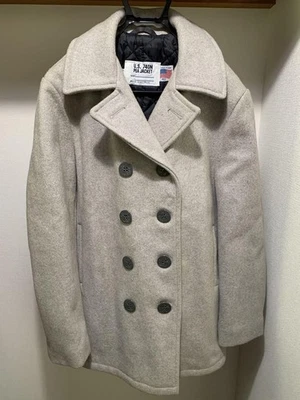 Schott Heavy Melton Wool Pea Coat Double Breast Made in USA Light Gray Size 40 - Image 1 of 4