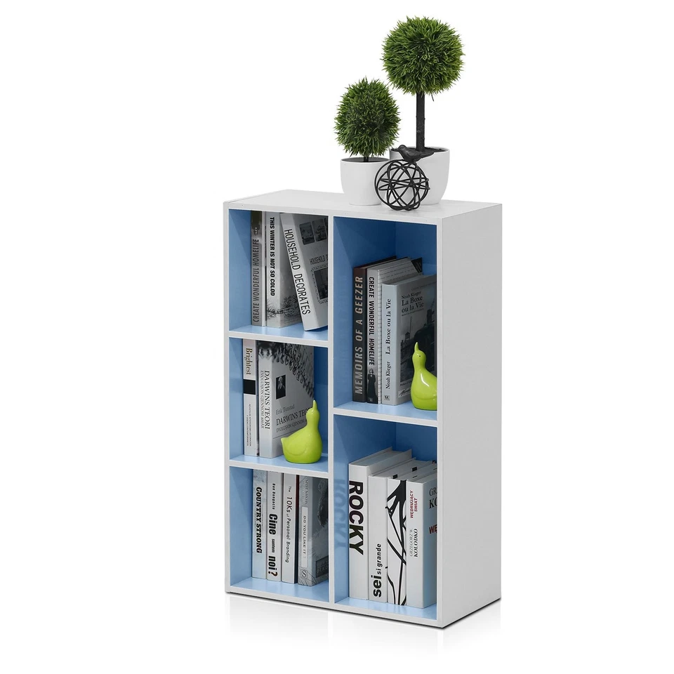 FURINNO LUDER 5-CUBE BOOKSHELF, REVERSIBLE BOOKCASE, 9.4" x 19.5" x 31.5" - BLUE - Image 1 of 4