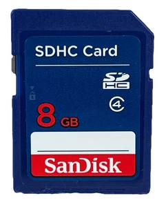 SanDisk 8GB SDHC Flash Memory Card Wiped Clean Blue Ready To Use - Picture 1 of 3
