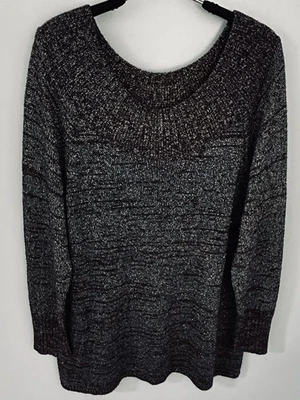 Chico's Women’s 3 (L/16) Pullover Sweater Teal Black Silver Sparkle Long Sleeve - Image 1 of 4