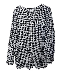 NUEVO CON ETIQUETAS Charter Club Mujer Botón Frontal Pestaña Enrollable Camisa Top Talla Grande 3X Negro Blanco - Imagen 1 de 8