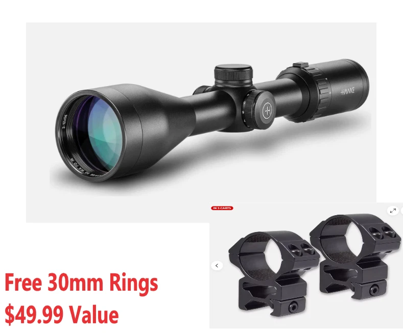 Mira para rifle HAWKE Vantage 30 WA IR 3-12x56 punto de fibra 1/4 MOA 14540 con anillos Foto 1 de 1