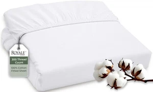 300 Thread Count 100% Long Staple Combed Cotton Fitted Sheet Queen - Super So... - Picture 1 of 9