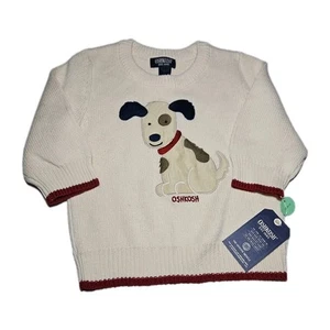 Oshkosh New 18 Month Puppy Sweater Cream Red Boys Early 2000s Vintage Soft Puppy - Picture 1 of 7