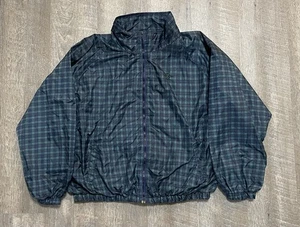 Vintage Jerzees Winbreaker Jacke Full Zip Tartan kariert blau/grün Golf 90er Large - Bild 1 von 5