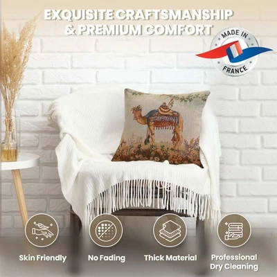 Camel Small French Tapestry Cushion Pillow Covers Home Decor (New) 14x14 inch - Image 1 of 4