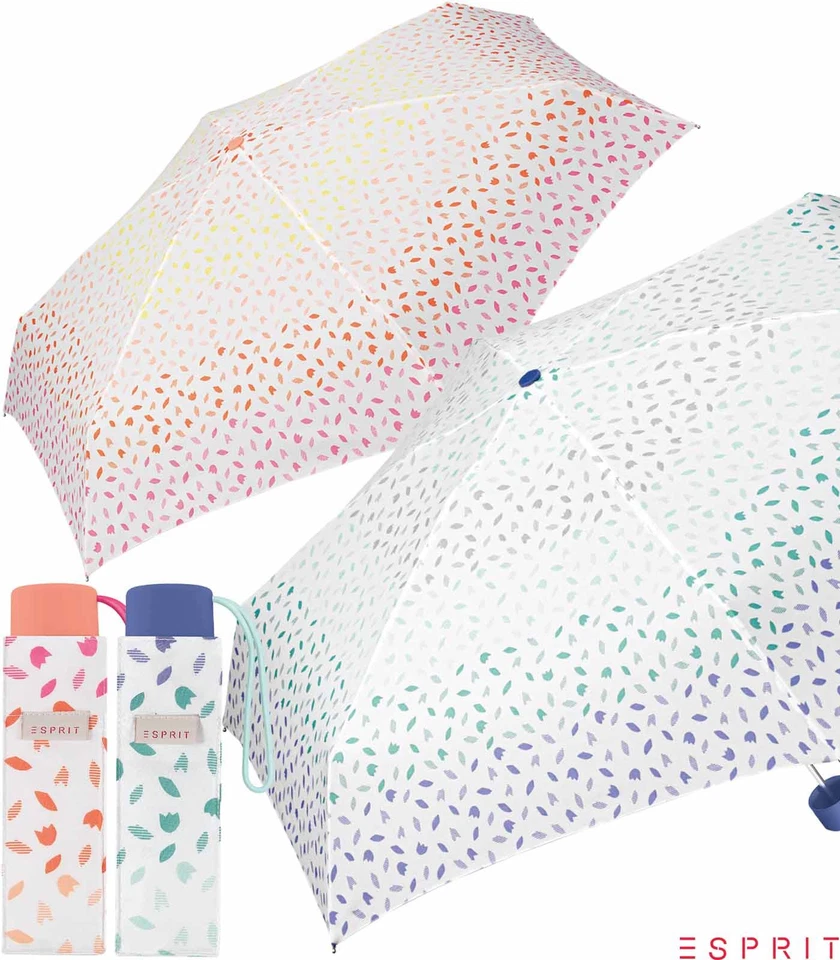 Esprit Regenschirm Petito Damen Super Mini Taschenschirm klein Blüten Blätter