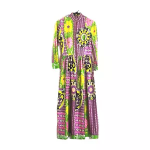 Vintage Bernice Lang Formfit Rogers Kaftan Morgenmantel Psychadelic Blumen Pailletten - Bild 1 von 8
