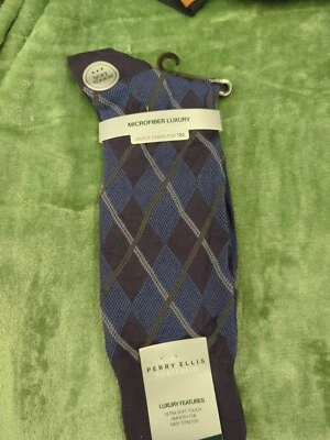  Calcetines de vestir estampados azules para hombre Perry Ellis Argyle talla 7-12 Foto 1 de 2
