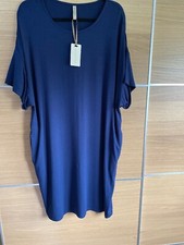 Assign Lagenlook Tunic Dress Blue L 14 16 18 Side Pockets Bnwt