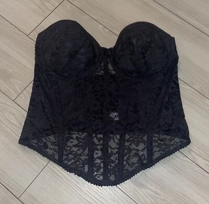 Vintage Vtg Lace Bustier Corset Underwire Bra Womens 40C Black - Picture 1 of 5