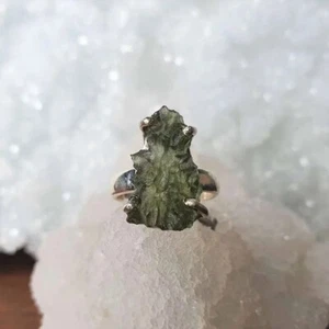 Genuine Natural Moldavite Ring 925 Sterling Silver Handmade Jewelry Gift For Her - Picture 1 of 4