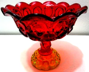 Vintage LE Smith Glass Compote Bowl Candy Dish Moon Star Red Amberina 6 3/4" T - Picture 1 of 7