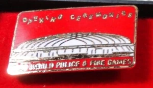1989 Vancouver World Police and Fire Games BC Place OPENING Cop Lapel Pin ~ Red - Picture 1 of 1