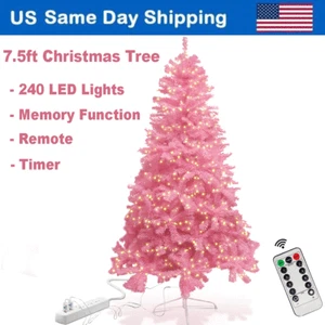 7.5ft Pink Christmas Tree 100ft USB LED String Lights 240 Bulbs w/ Remote Timmer - Picture 1 of 10