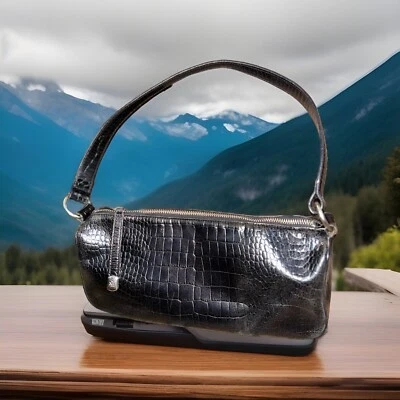 Bolsa de ombro Ralph Lauren preta crocodilo - Imagem 1 de 3