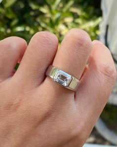 3ct Simulated Emerald Cut Diamond Men's Engagement Ring 14k White Gold Plated - Picture 1 of 5