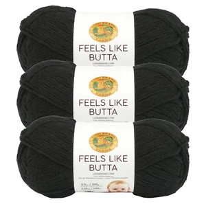 (3 Pack) Lion Brand Yarn 215-153 Feels Like Butta Yarn, Black - Picture 1 of 6