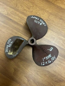 12 x 16 RH Boat Prop Chris Craft Federal Equi-Poise T-36 1" Bore #670 60 - Picture 1 of 5