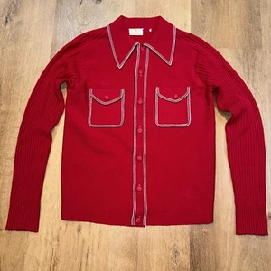 Vintage 60er Pullover Hemd Strickjacke Jacke Knopfleiste Kragen Rattenpaket Herren Small - Bild 1 von 21