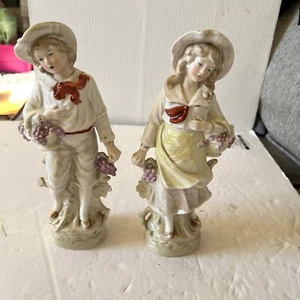 Vtg 9.5" Figurine Porcelain Bavaria Germany 1941 Holds Flowers 2 Set - Picture 1 of 5