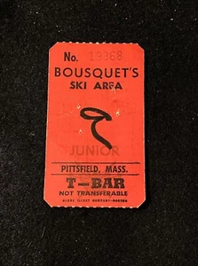 Boleto de remonte vintage BOUSQUETS T-BAR MASSACHUSETTS recuerdo viaje - Imagen 1 de 2