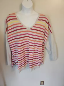 Maglione da donna Lane Bryant collo a V grigio arancione rosa giallo rayon 26 28 - Foto 1 di 6