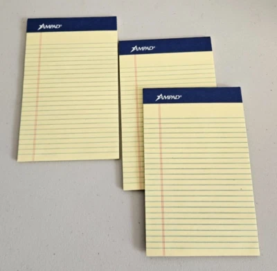 3 Ampad Writing Pads Medium Ruled 5 x 8 50 Sheets Rigid Chipboard Backing