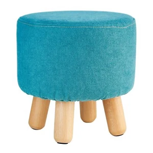 Sky Blue Fabric Round Padded Ottoman Foot Rest Stool w/ Wood Legs Stool Sheath - Picture 1 of 8