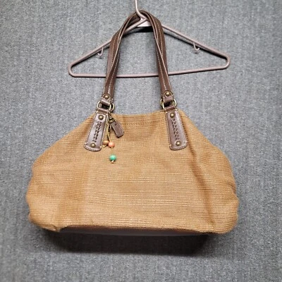 Bolso de Mano Grande de Tela Tejida Marrón Fossil Bolso con Dijes Lados Reunidos Boho Foto 1 de 4