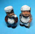 Painted Sailors w Pipe and Gun Salt & Pepper Shakers Glazed Pottery vtg