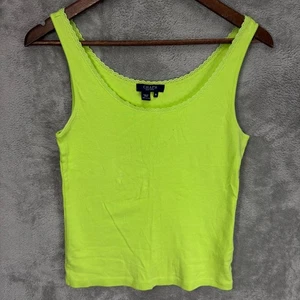 Chaps Damen Vintage Y2K Trägertop mit Spitzenbesatz Größe M grün gerippt Fee zierlich adrett Rave - Bild 1 von 10
